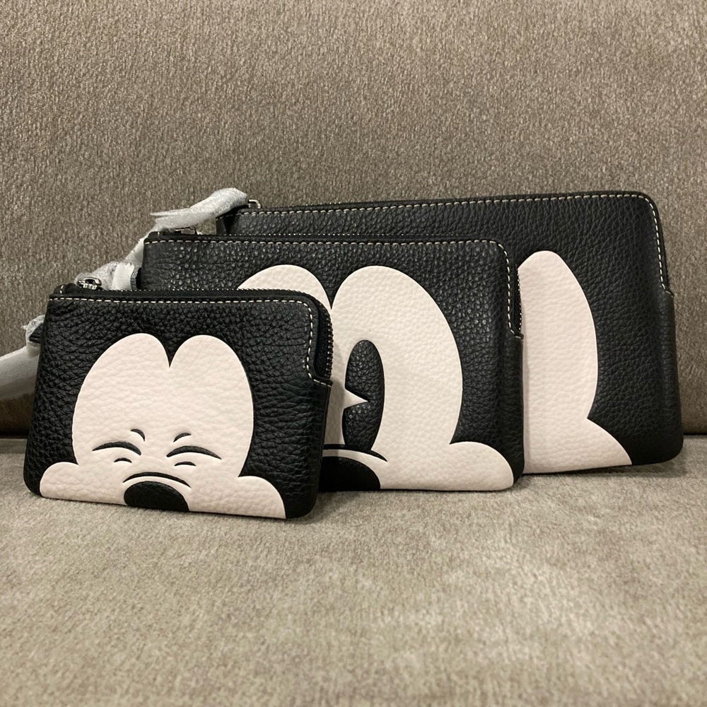 Disney X COACH Corner Zip Trio With Mickey Mouse Faces - NWT